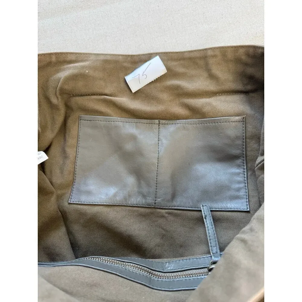 EUC Ambre Babzoe Canvas Lamb Leather Tote Bag Braided Leather Straps Brown Gray